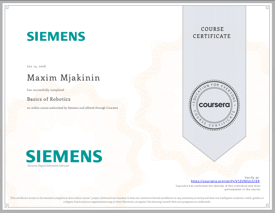Basics of Robotics Certificate